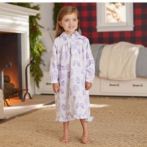 Pottery Barn Kids 8 Sleepy Owl Flannel Nightgown Purple Print Ruffle Gown